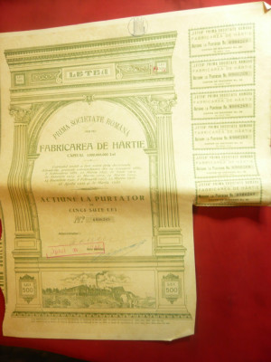 Actiune Fabrica de Hartie Letea 500 lei infiintata 1880 cu 2 stampile optiuni foto