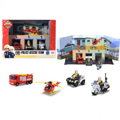 Pista de Masini Dickie Toys Sam Fire Rescue Team cu 3 Masinute, 1 Elicopter si 2 Figurine foto