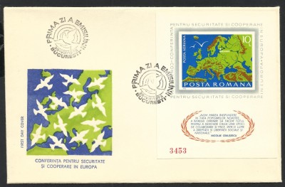 1975 Romania FDC colita nedantelata CSCE Helsinki--110 E--PERFECTA foto