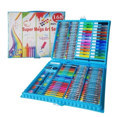 Set de pictura si desen pentru copii WePro Store, 168 piese, 24 creioane colorate, 48 creioane cerate, 48 pasteluri cu ulei, 12 culori acuarele, 24 ca foto