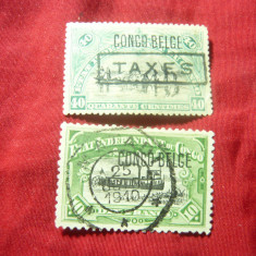 2 Timbre Congo Belgian 1909, supratipar Congo Belge , stampilate