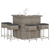Cumpara ieftin Set mobilier bar de grădină, cu perne, 5 piese, gri, poliratan