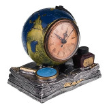 Ceas de masa, Formata din glob pamantesc, carte si ceas din plastic, 15 cm, 1698H-1