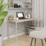 Cumpara ieftin Birou de computer, alb/stejar, 110x72x70 cm, lemn prelucrat