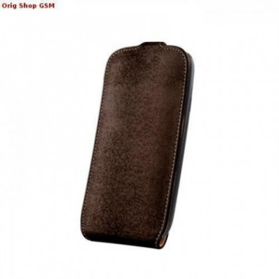 Husa piele Apple iPhone 5/5S Slim Flip PLUS Brown foto