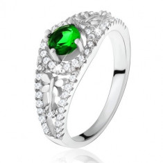 Inel cu pietre transparente şi zircon verde, libelule, din argint 925 - Marime inel: 50