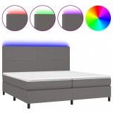 Cumpara ieftin Pat cu arcuri, saltea si LED, gri, 200x200 cm, piele ecologica