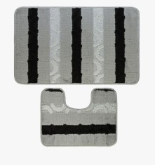 Set 2 Covorase Baie, Model Saidtex 2504 Platinum, Marimi 50 x 80 40 x 50 cm, Gri, Negru