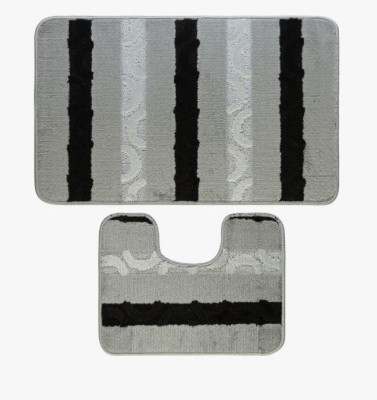 Set 2 Covorase Baie, Model Saidtex 2504 Platinum, Marimi 50 x 80 40 x 50 cm, Gri, Negru foto