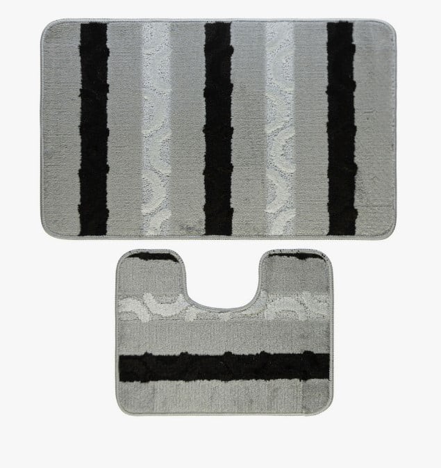 Set 2 Covorase Baie, Model Saidtex 2504 Platinum, Marimi 50 x 80 40 x 50 cm, Gri, Negru
