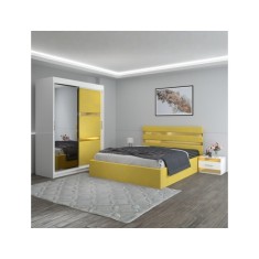 Dormitor Clio Galben Cu Dulap Tapitat 180x200cm