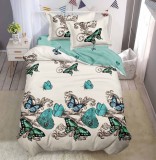 Cumpara ieftin Lenjerie De Pat Sherlock Xc099, Bumbac, 4 Piese, Cu Elastic, Bej, Imprimeu