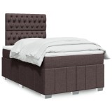 vidaXL Pat box spring cu saltea, maro &icirc;nchis, 120x200 cm, textil