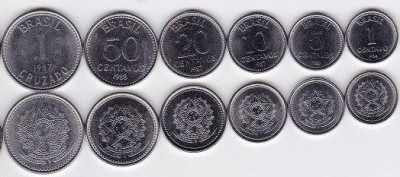 SV * Brazilia 1 - 5 - 10 - 20 - 50 CENTAVOS + 1 CRUZADO 1986 - 1987 - 1988 UNC foto