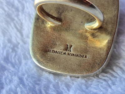 MONICA VINADER ANGLIA unicat INEL argint AURIT cu ONIX fatetat OPULENT masiv foto