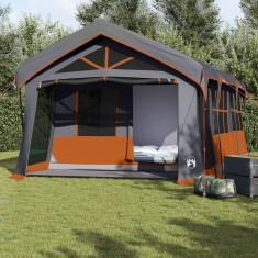 Cort Camping vidaXL cu Feronerie Gri și Portocalie pentru 10 Persoane, Impermeabil