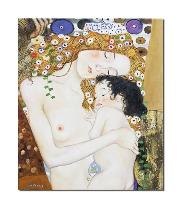 Tablou celebru pictat manual, Dragoste materna, 60x50cm ulei pe panza, reproducere Gustav Klimt