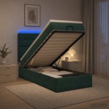 Cumpara ieftin Pat Ottoman cu Saltea si LED Verde inchis 90 x 190 cm Catifea