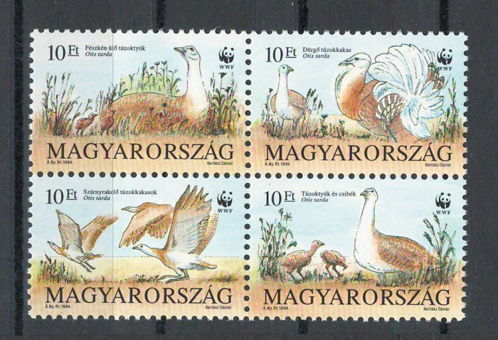 Ungaria 1994 Mi 4282/85 block - WWF: pasari, fauna