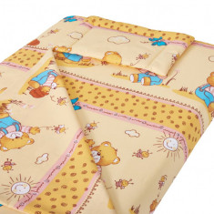 Lenjerie patut bebe, SomnART, cearceaf pat 60x120x10 cu elastic, cearceaf pilota 80x110, perna joasa 20x35, Honey Relax KipRoom