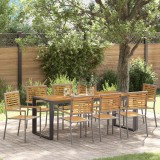 VidaXL Set de masă pentru grădină 9 pcs Gri, Lemn 200 x 80 x 75 cm
