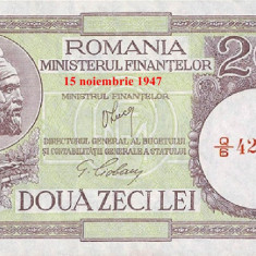 REPRODUCERE bancnota 20 lei 1947 15 noiembrie – Luca inclinat Romania