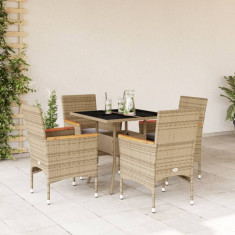 vidaXL Set mobilier de grădină cu perne 5 piese bej poliratan & sticlă