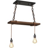 Lustra rustica din lemn cu 2 becuri, lanturi ajustabile, design vintage-modern, candelabru elegant pentru living, dining sau bucatarie, iluminat decor
