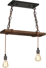 Lustra rustica din lemn cu 2 becuri, lanturi ajustabile, design vintage-modern, candelabru elegant pentru living, dining sau bucatarie, iluminat decor