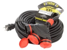 Prelungitor alimentare KEL 3x2,5mm&sup2; 25m 16A cu 3 prize guma negru