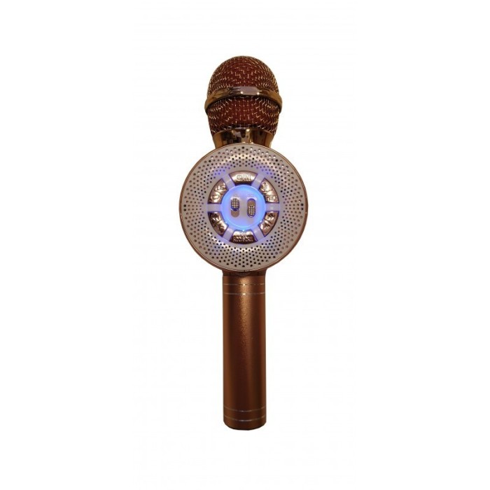 Microfon party , 1 difuzor , bluetooth , cititor stick , card , karaoke style , Premium Quality , auriu rose