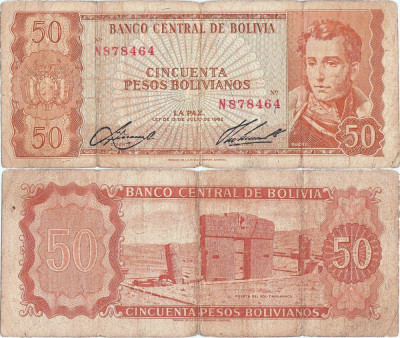 1962, 50 Pesos Bolivianos (P-162a.9) - Bolivia foto