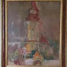 Tablou ulei pe carton Viorel Nimigeanu - Biserica 60 x 48 cm autentic garantat