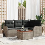 vidaXL Set Canapea Grădină 5 pcs Gri Mari Poliratan &amp; Tesatura
