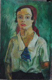 Tablou femeie cu basma rosie nesemnat., Portrete, Ulei, Realism