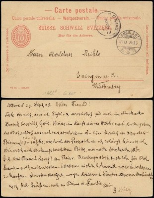Switzerland 1895 Old postcard ambulant cancellation to Germany DB.256 foto