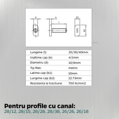 Set 100 Surub cap T Lung Tip 28x15 M8 x 25 mm