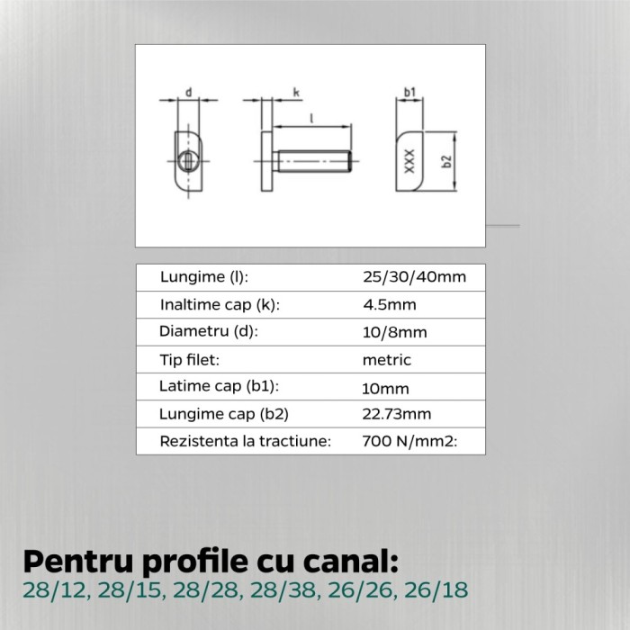 Set 100 Surub cap T Lung Tip 28x15 M8 x 25 mm