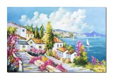 Cumpara ieftin Tablou gigant Grecia peisaj mediteranean pictat manual, O zi insorita, 120x80cm ulei pe panza, Constantin Feraru