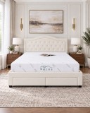 Pat Terasino 160x200 cm Tapitat Catifea Crem cu 4 Sertare si Somiera Inclusa
