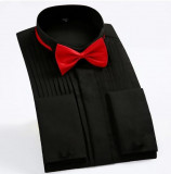 Camasa eleganta neagra, cu 2 papioane (rosu si negru) si butoni, marime 42