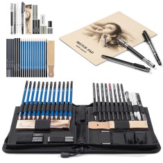 Set profesional 42 creioane grafit si carbune - pentru desenat schite si desen
