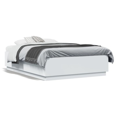 Gossi cadru de pat cu lumini led, alb, 135x190 cm, lemn prelucrat foto