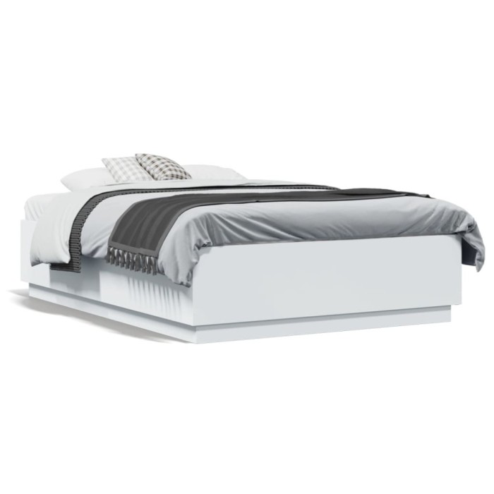 Gossi cadru de pat cu lumini led, alb, 135x190 cm, lemn prelucrat