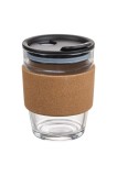 Cumpara ieftin Pahar de sticlă cu capac, plută, AKS7857, 300 ml, 8,5 x 11,5 cm