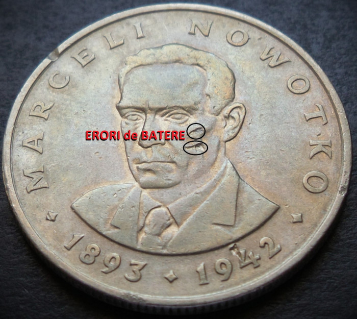 Moneda 20 ZLOTI - POLONIA , anul 1976 *cod 3614 = Marceli Nowotko - EROARE