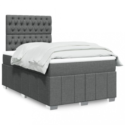 vidaXL Pat box spring cu saltea, gri &amp;icirc;nchis, 120x200 cm, textil 3293943 foto