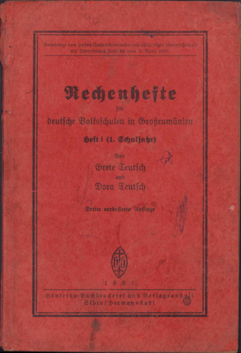 HST 96SP Rechenhefte fur deutsche Volksschulen in Grossrumanien 1937 manual Ro