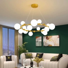 Candelabru modern, culoare corp auriu, 15 globuri albe, dulie G9, diametru 100CM, inaltime reglabila 80CM