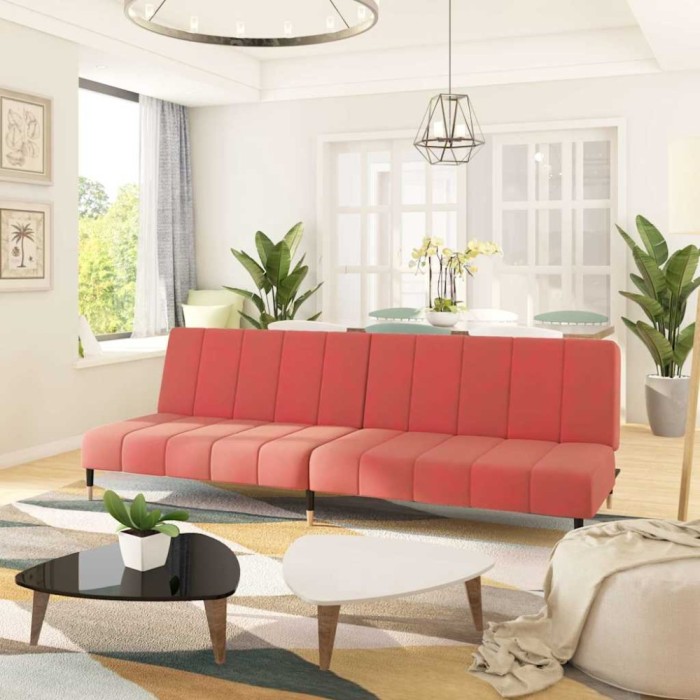 vidaXL Canapea extensibilă cu 2 locuri, roz, catifea 375878